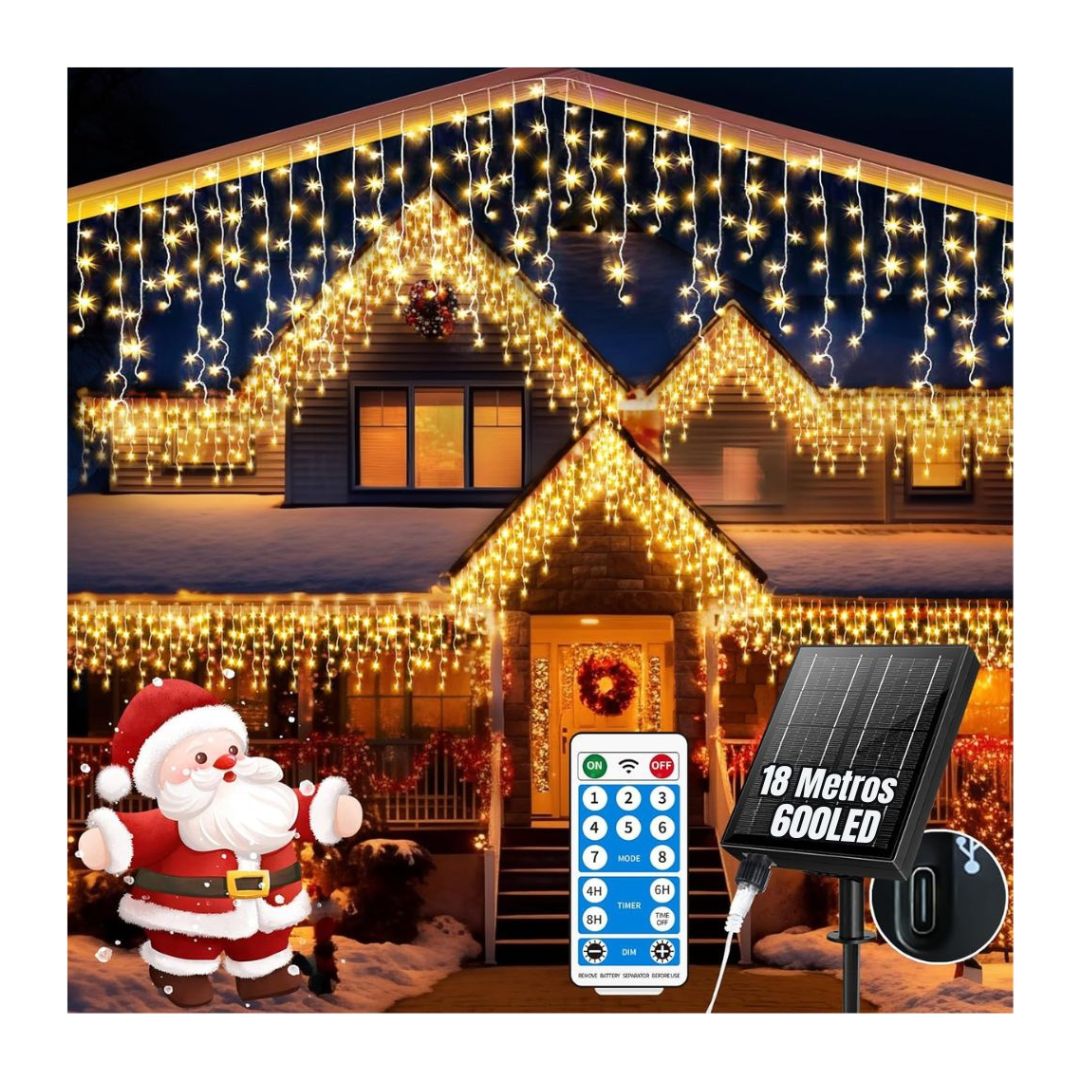 Luces de Navidad Solares Tipo Cascada (18 Metros, 600 LED)