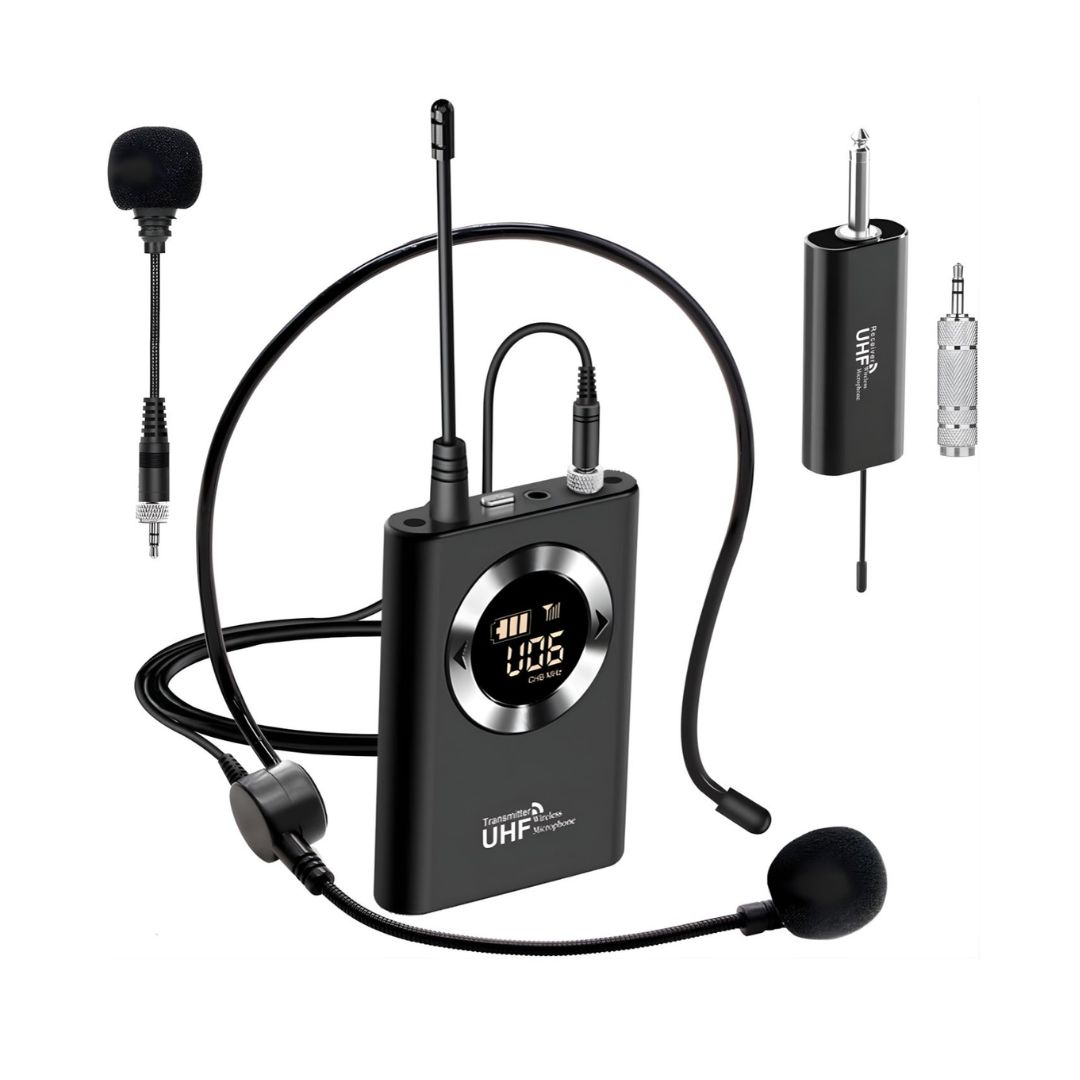 Sistema de Micrófono Inalámbrico UHF de Solapa y Vincha