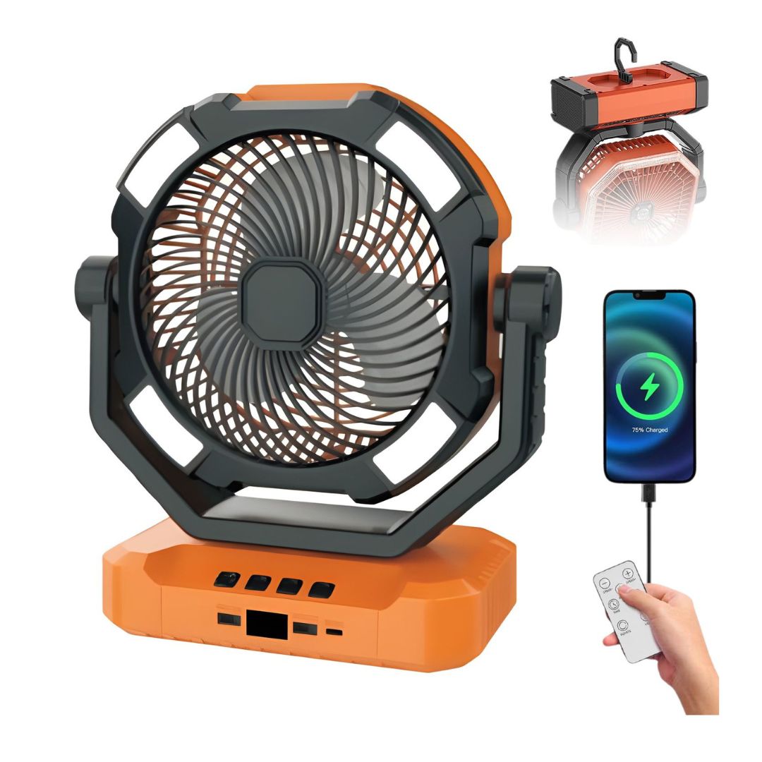 Ventilador Portátil de Camping con Luz LED y Batería Externa